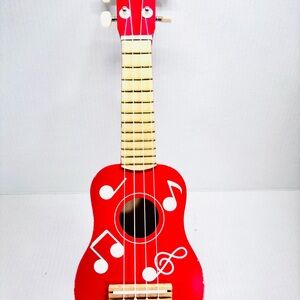 Hape Red Wooden Ukulele Musical Instrument Toy For Kids Age 3 And Up